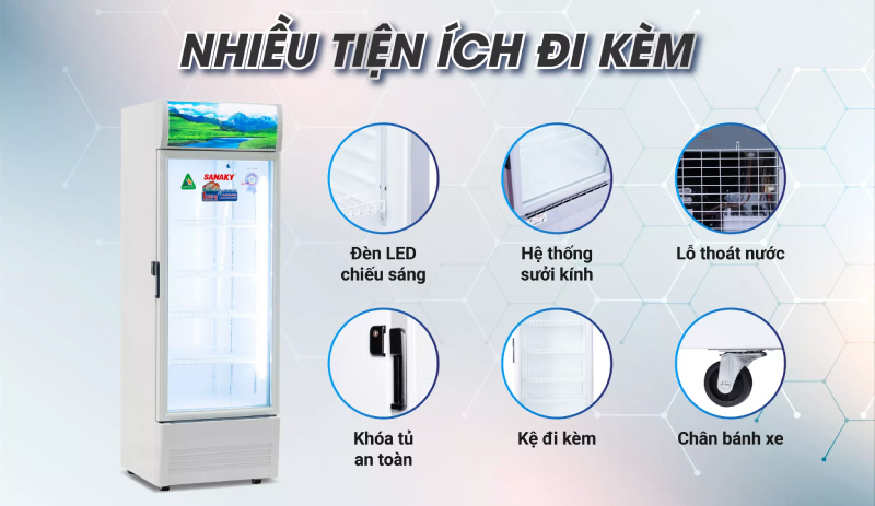 Tủ mát Sanaky được trang bị nhiều tiện ích