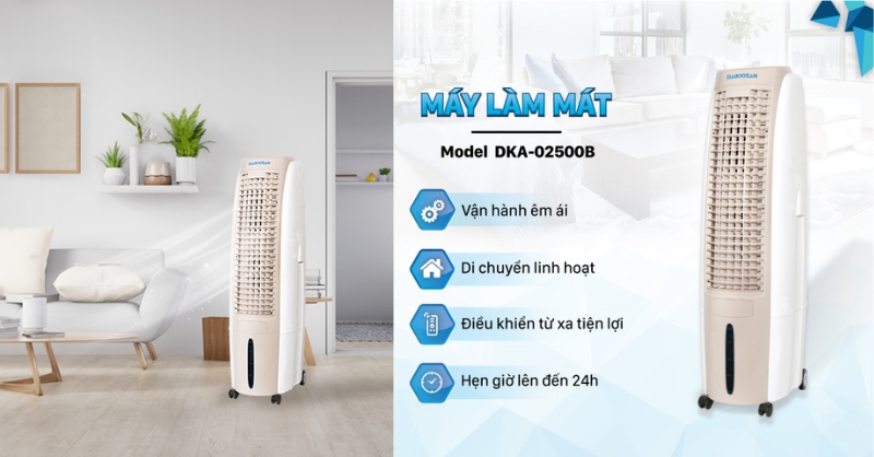 Quạt điều hòa hơi nước Daikiosan DKA-02500B sở hữu kiểu dáng hình trụ đẹp mắt